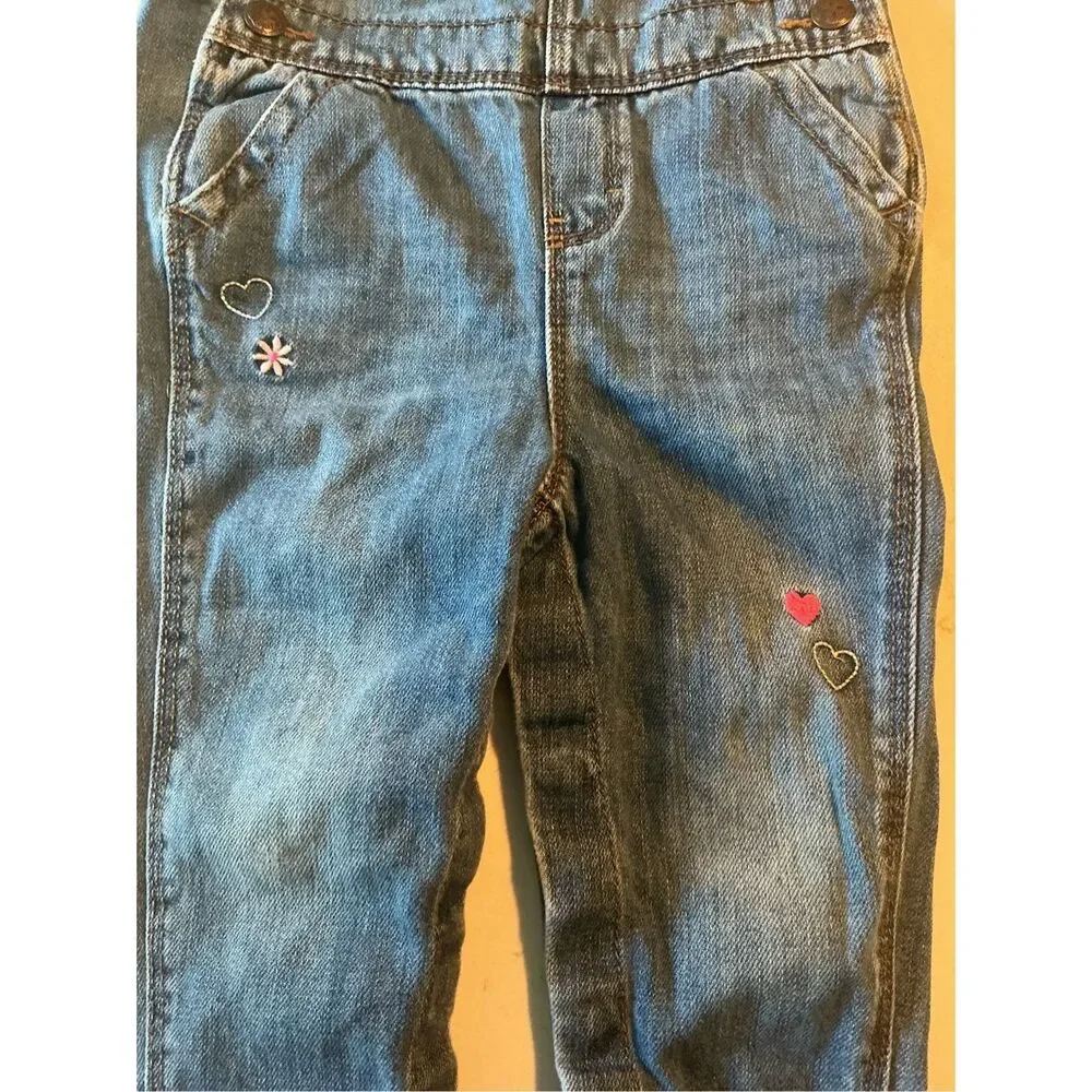 OshKosh Bgosh Overalls Sz 18 mo Denim Embroidered Hearts Flowers